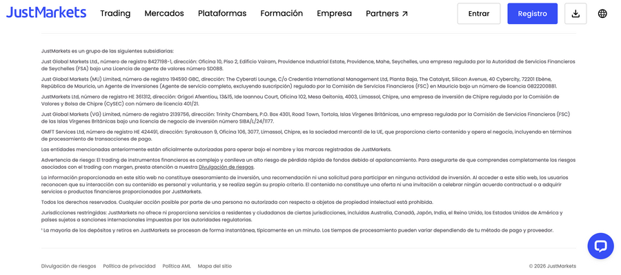 Regulación de JustMarkets