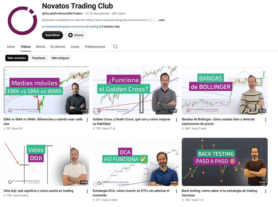 Directos de Novatos Trading Club que puedes encontrar dentro de su canal de Youtube