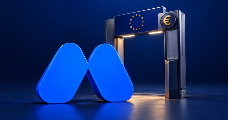 Logo de MEXC frente a un control de acceso europeo
