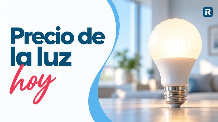 Bombilla LED encendida junto al texto «Precio de la luz hoy», con los colores de Rankia.
