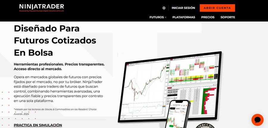 Portada de la web de NinjaTrader para España, con su plataforma para futuros