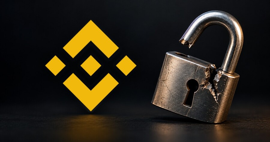 Logo de Binance junto a un candado forzado sobre fondo oscuro.